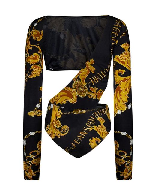 Versace Jeans Black Chain Couture-Print Cut-Out Bodysuit