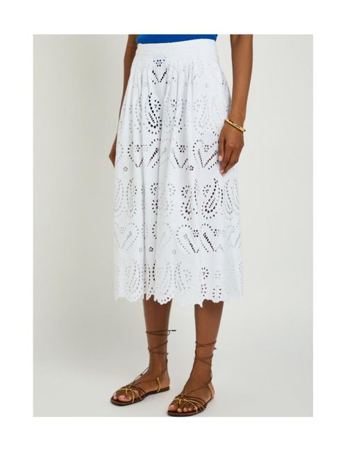 Etro White Pleated Embroidered Cotton-Blend Midi Skirt