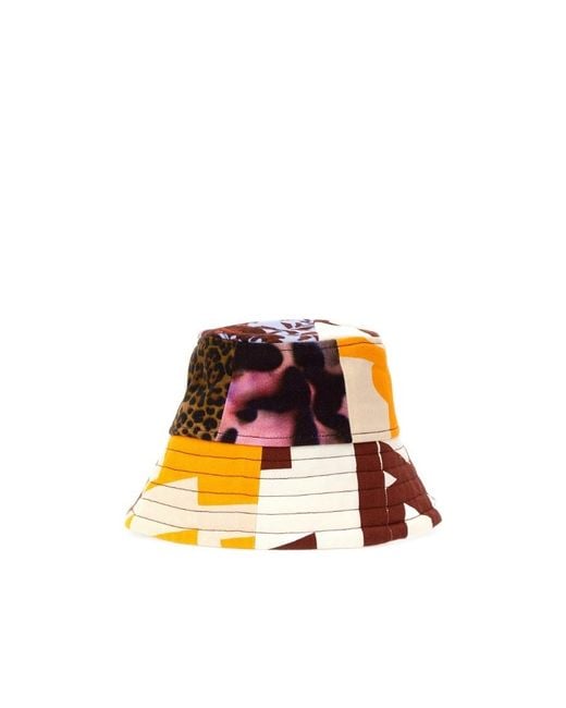 Dries Van Noten Orange Patchwork Dropped Brim Bucket Hat for men