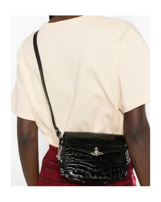 Vivienne Westwood White Hunter Flap Croc-Embossed Mini Crossbody Bag