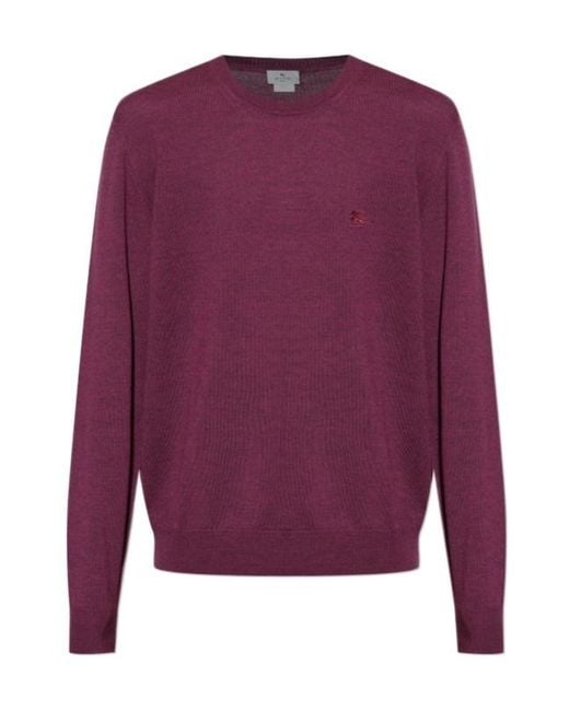 Etro Purple Logo Embroidered Knitted Jumper for men