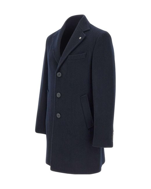 Manuel Ritz Blue Single-Breasted Tailored Coat for men