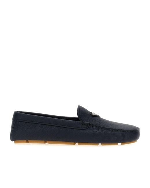 Prada Blue Logo Plaque Slip-On Loafers for men