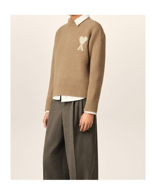 AMI Natural Crew-Neck Wool Sweater for men