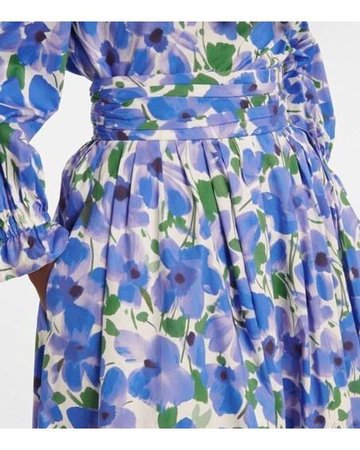 Carolina Herrera Blue Floral Cotton-Blend Midi Skirt