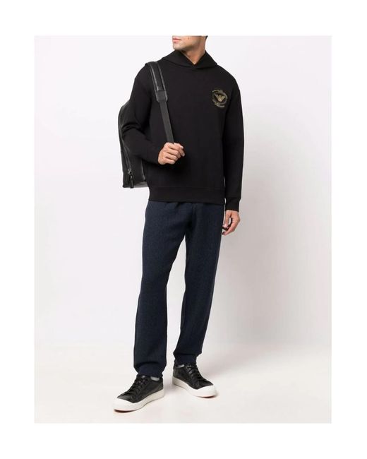 Emporio Armani Blue Logo Patch Detail Hoodie for men