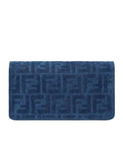 Fendi Blue Baguette Ff Flocked Chained Wallet