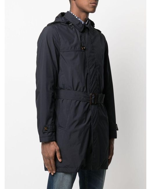 Moorer Blue Belted Hooded Coat for men
