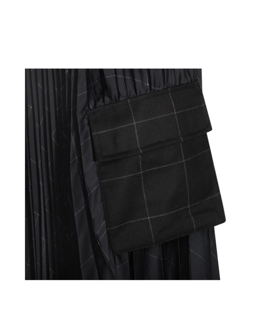 Sacai Black Windowpane Satin Skirt