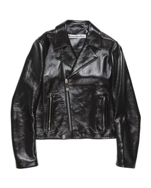 Acne Black Zip-Up Leather Biker Jacket for men