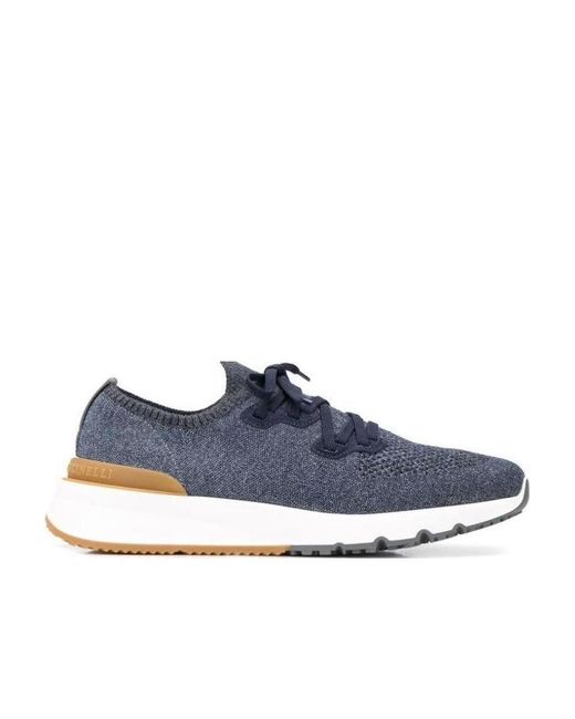 Brunello Cucinelli Blue Knitted Low-Top Sneakers for men