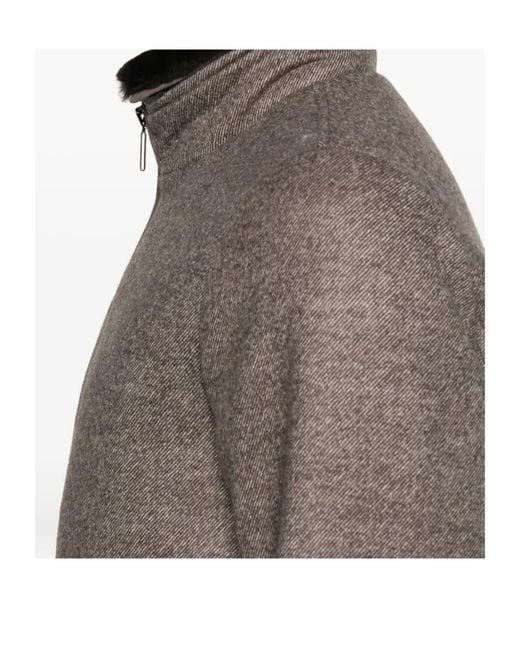 Moorer Brown Shearling-Collar Zip-Front Jacket for men
