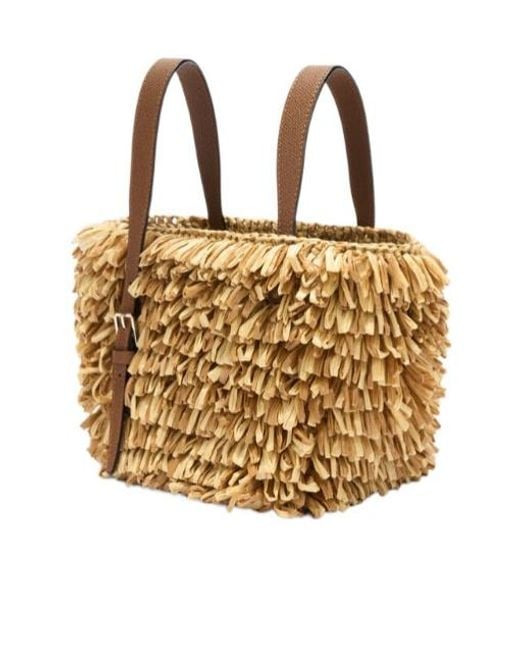 Valextra Natural Soft Wavy Raffia Bucket Bag