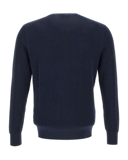 Kangra Cashmere Blue Kangra Textured Crew Neck Knitted Sweater for men