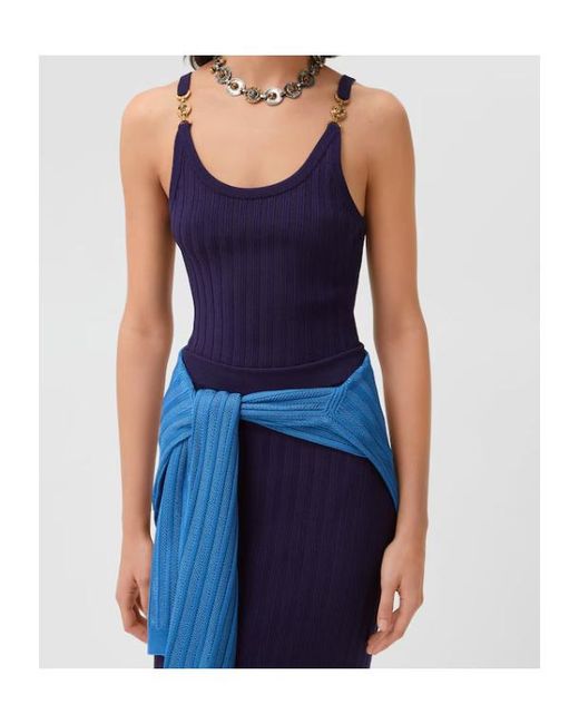 Versace Blue Stretch Viscose Mesh Ribbed Knit Top