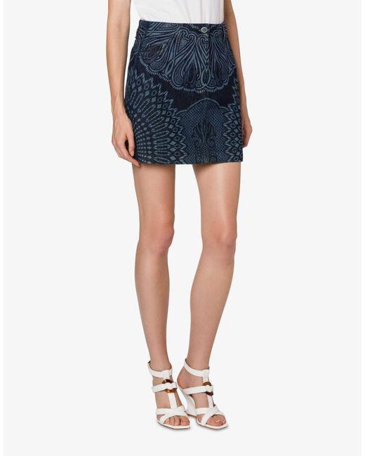 Alberta Ferretti Blue Patterned Denim Mini Skirt