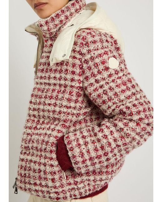 Moncler Red Plaid Padded Metallic-Tweed Jacket