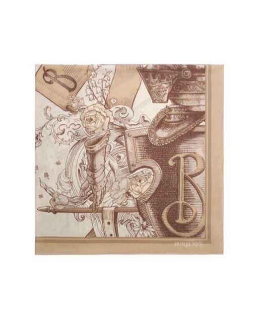 Burberry Natural Etched Knight Cashmere Silk Scarf