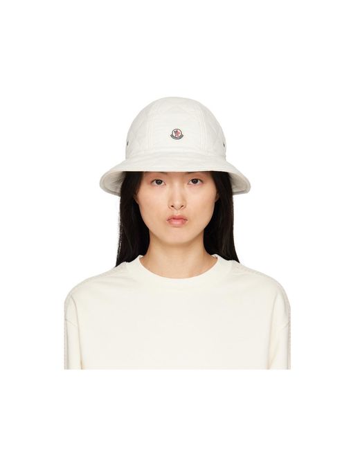 Moncler White Logo Patch Bucket Hat