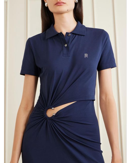 Rabanne Blue Piercing-Detail Polo-Collar Maxi Dress