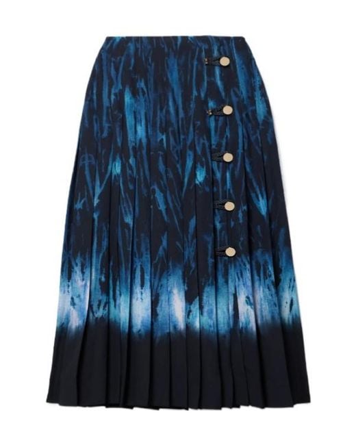 Altuzarra Blue Tullius Pleated Printed Crepe De Chine Midi Skirt