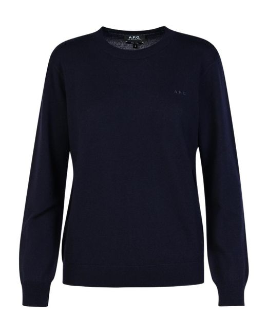 A.P.C. Blue Logo Embroidered Knitted Jumper