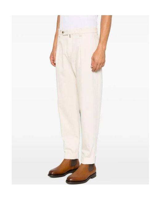 Berwich Natural Pleated-Front Turn-Up Trousers for men
