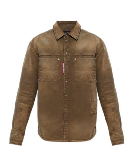 DSquared² Green Garment Dyed Carpenter Shirt for men