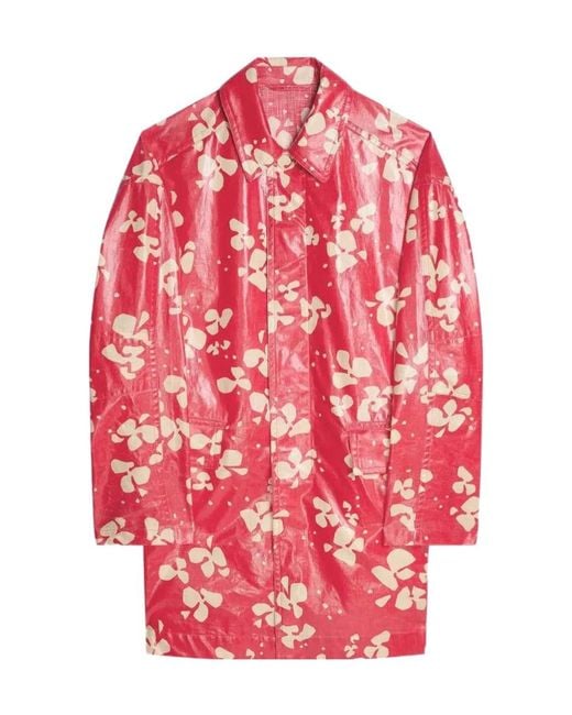 Dries Van Noten Red Printed Coated Coat for men