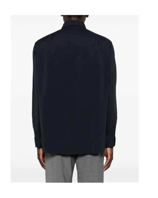 Emporio Armani Blue Button-Up Long-Sleeve Shirt for men