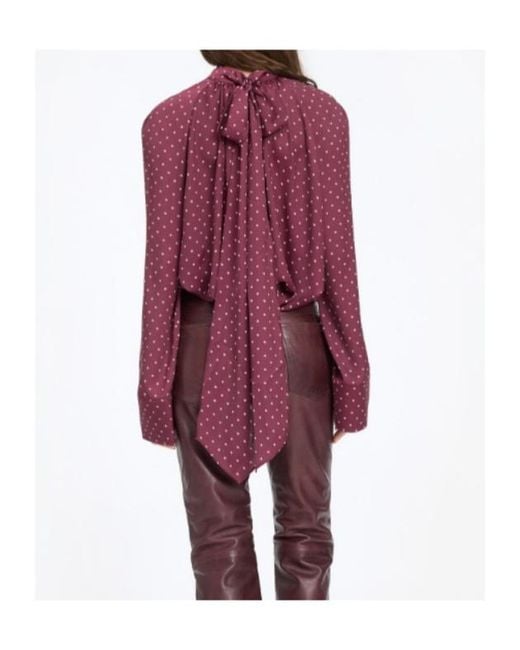 ROTATE BIRGER CHRISTENSEN Purple Dot Satin Bow Shirt Dark