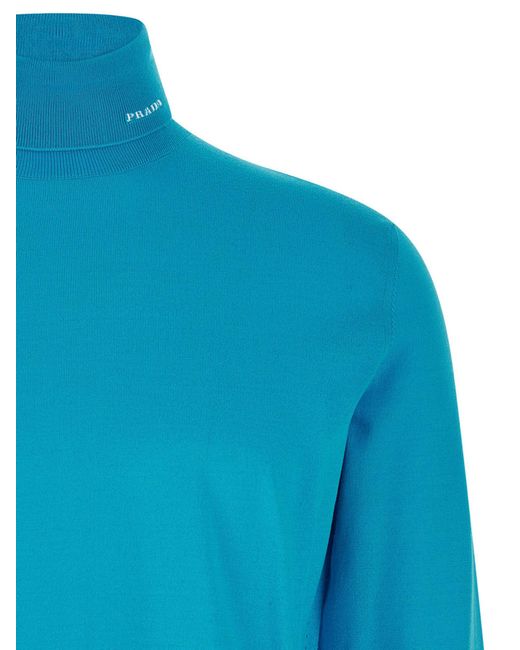 Prada Blue Cotton Turtleneck Sweater for men