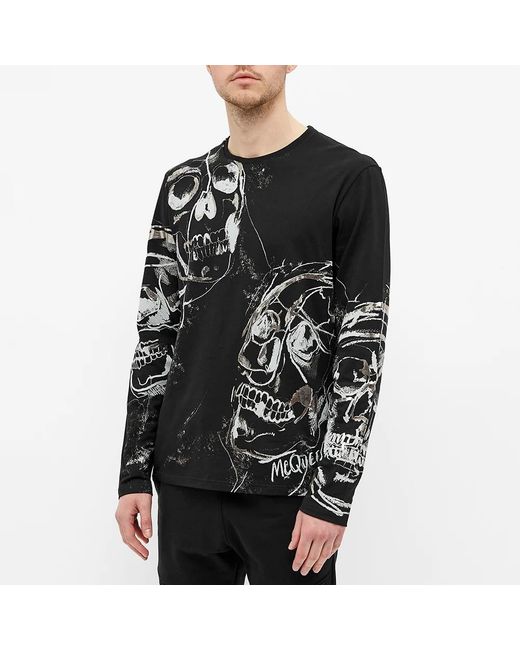 McQueen Black Skull Print T-Shirt for men