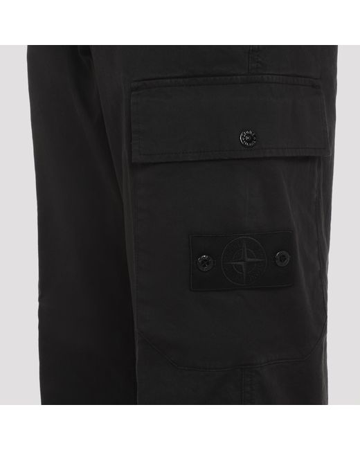 Stone Island Black Compass Patch Tapered Leg Pants for men