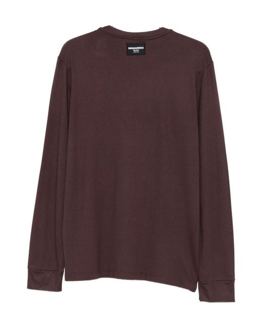 DSquared² Brown Logo Patch Long-Sleeved T-Shirt for men