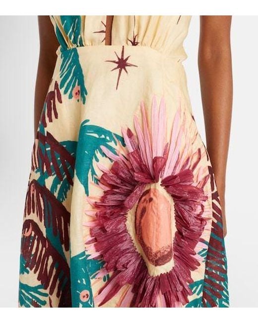 Johanna Ortiz Metallic Floral Linen Midi Dress