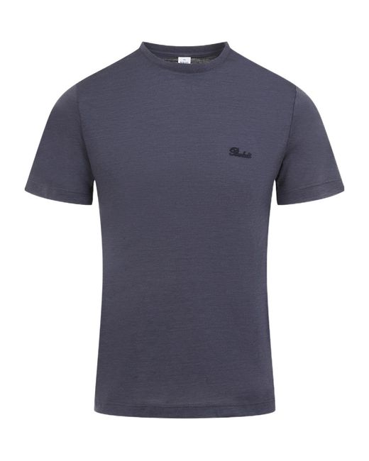 Berluti Blue Logo Embroidered Crewneck T-Shirt for men