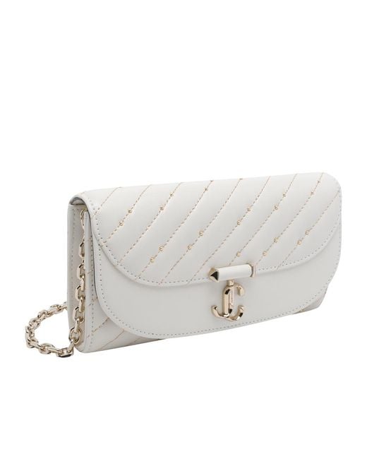 Jimmy Choo White Avn Curve Chain Wallet