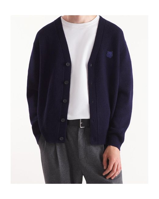 Maison Kitsuné Blue Maison Kitsuné Bold Fox Head Patch Knitted Cardigan for men
