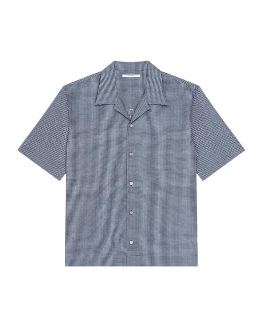 Givenchy Blue Checked Logo Camp Collar Shirt for men