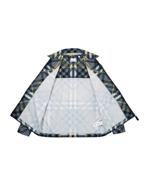 Burberry Blue Geometric-Pattern Printed Zipped Shirt for men