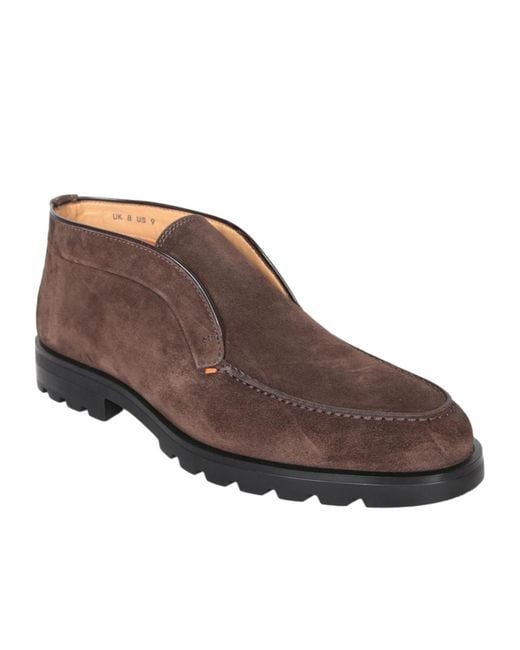Santoni Brown Round Toe Slip-On Loafers for men