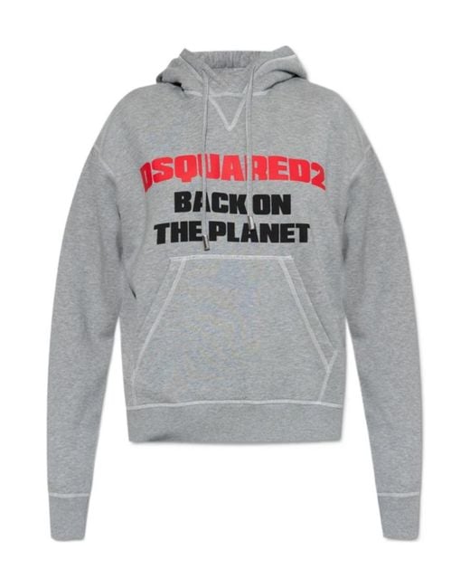 DSquared² Gray Slogan-Printed Drawstring Hoodie