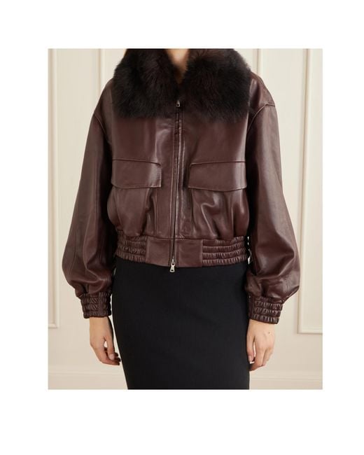 Nour Hammour Brown Long-Sleeved Leather Jacket