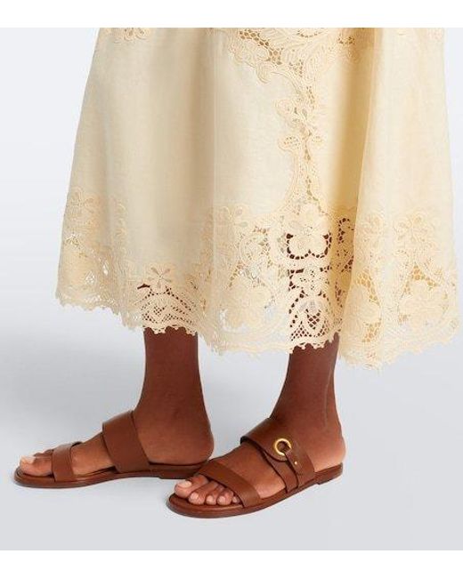 Ulla Johnson Natural Fleur Crochet-Trimmed Linen Midi Skirt