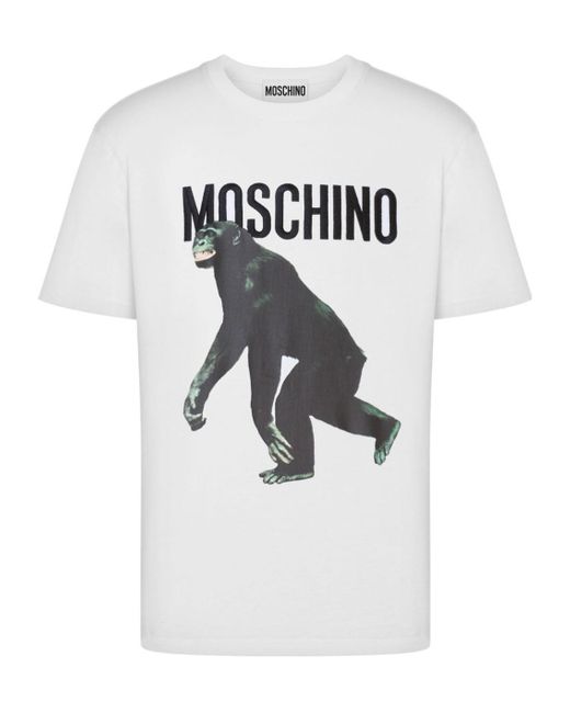 Moschino White Logo-Print T-Shirt for men