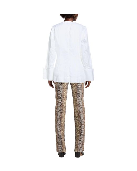Ganni White Solid Long Sleeve V-Neck Shirt
