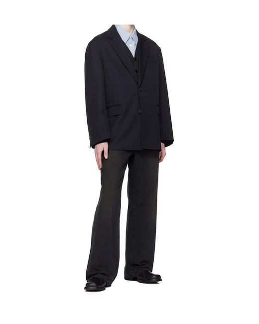 Ssstein Blue Oversized Wool Single-Breasted Suit Jacket for men