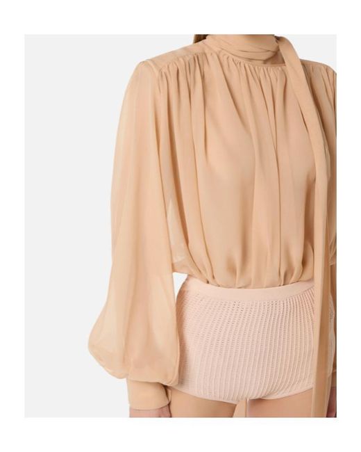 Elisabetta Franchi White Silk Georgette Sash-Detail Bodysuit
