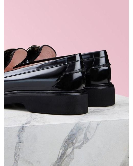 Roger Vivier Black Viv' Rangers Buckle Embellished Loafers